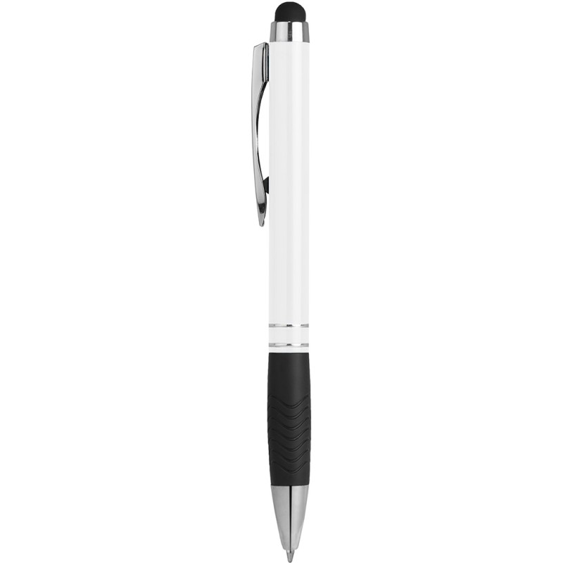 Penna a sfera con touch screen in metallo e plastica bianca personalizzata B11165B