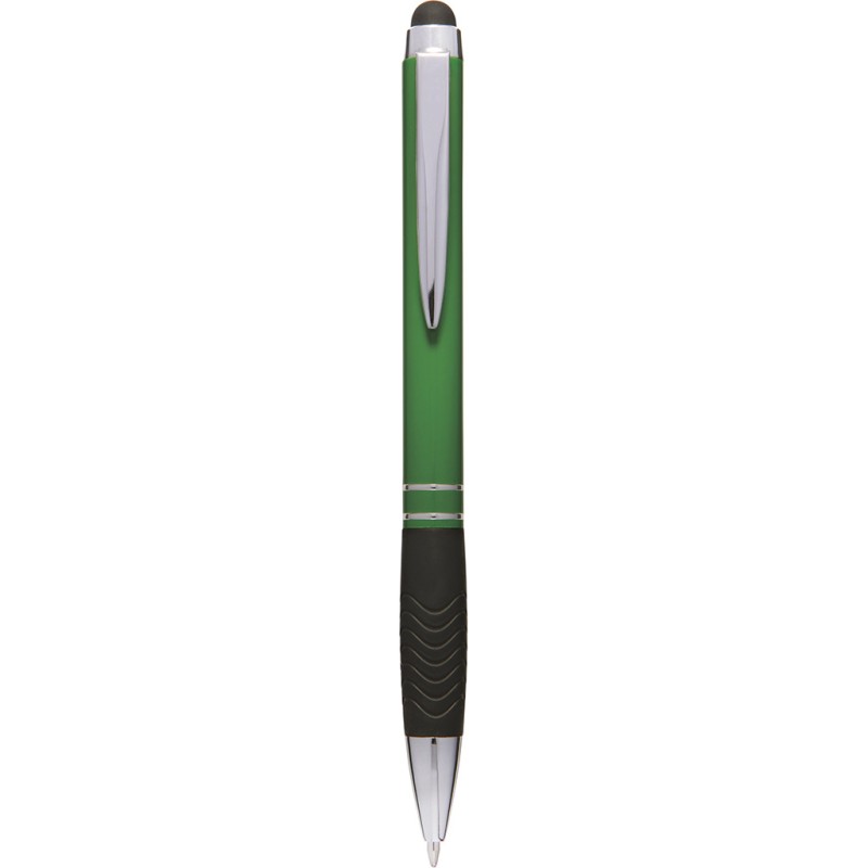 Penna a sfera con touch screen in metallo e plastica verde personalizzata B11165V