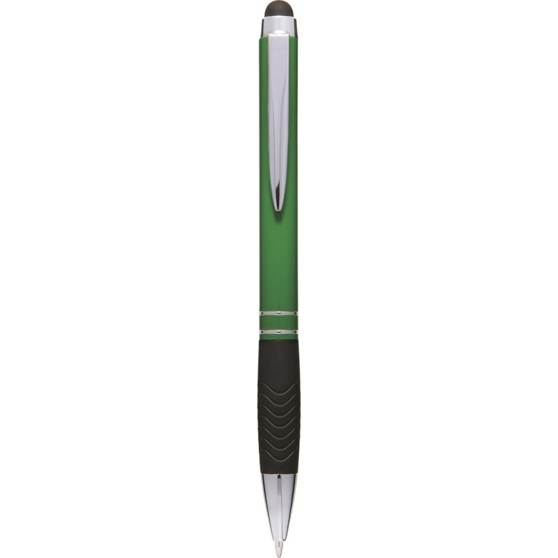 Penna a sfera con touch screen in metallo e plastica verde personalizzata B11165V