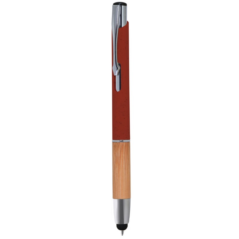 Penna a sfera con touch screen in paglia di grano rossa personalizzata B11273R