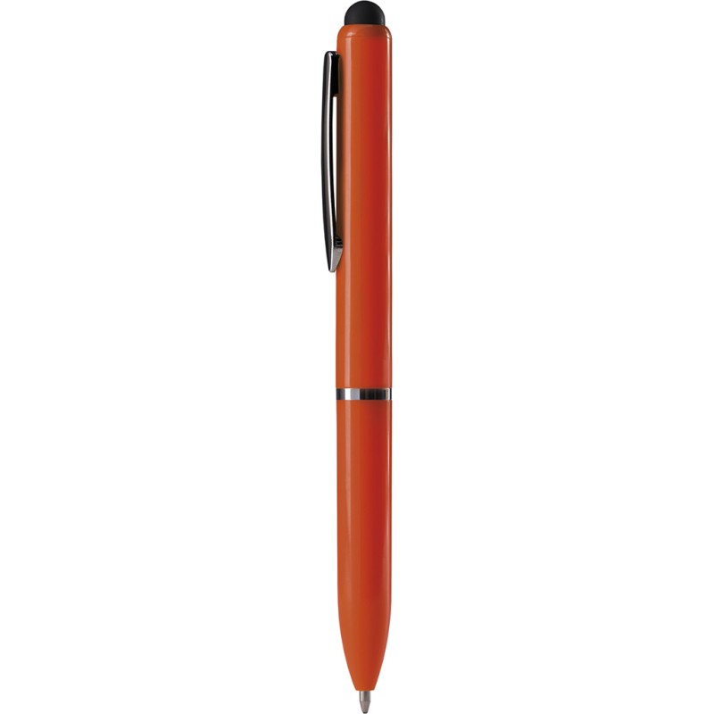 Penna a sfera con touch screen in plastica arancione personalizzata B11230A