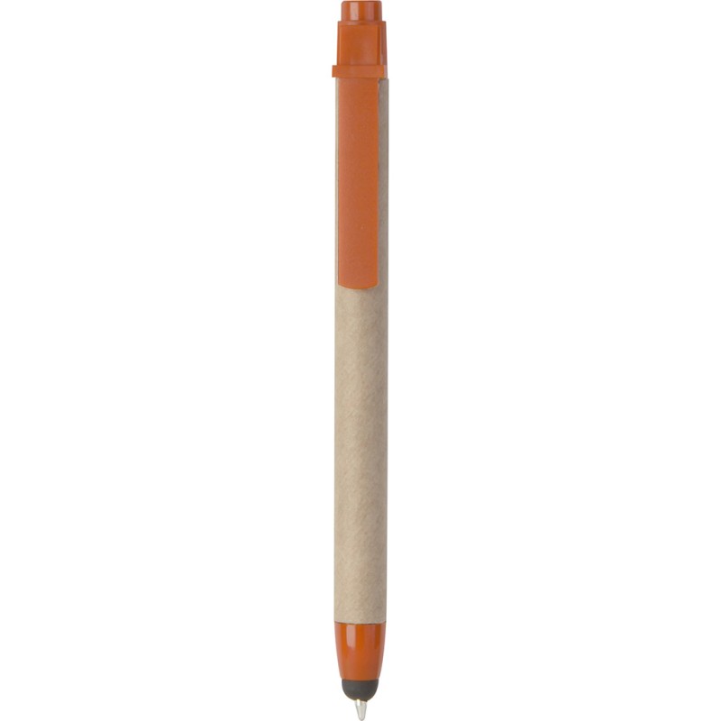 Penna a sfera con touch screen in plastica e cartone riciclato arancione personalizzata B11142A