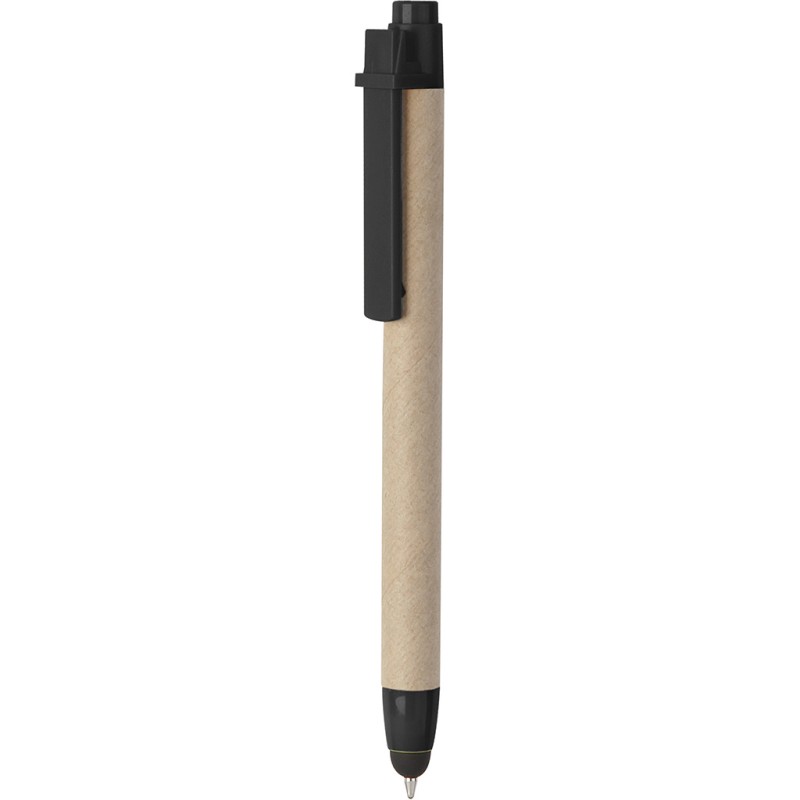 Penna a sfera con touch screen in plastica e cartone riciclato nera personalizzata B11142N