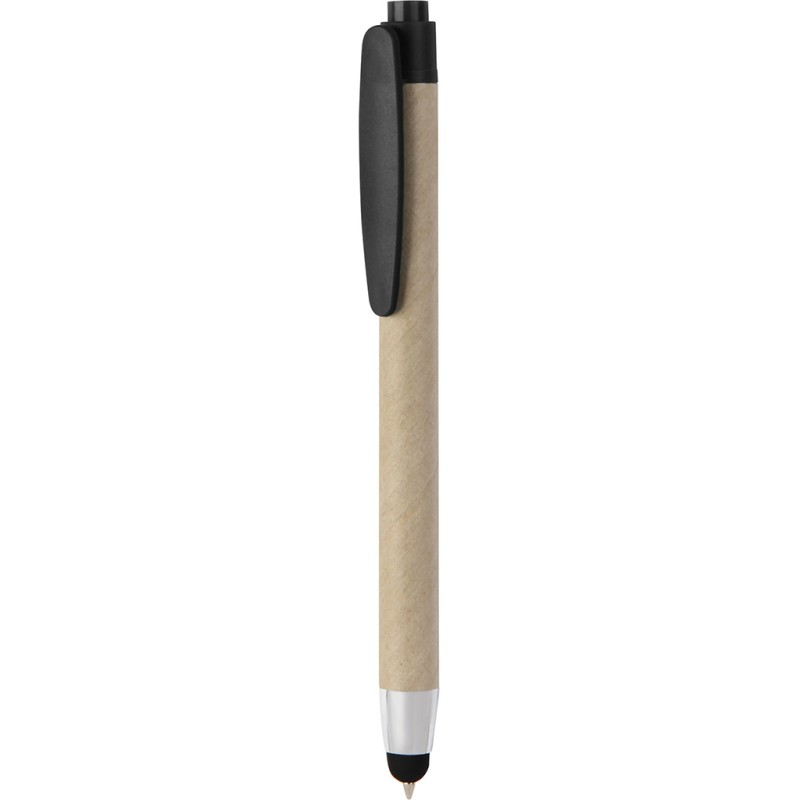 Penna a sfera con touch screen in plastica e cartone riciclato nera personalizzata B11143N
