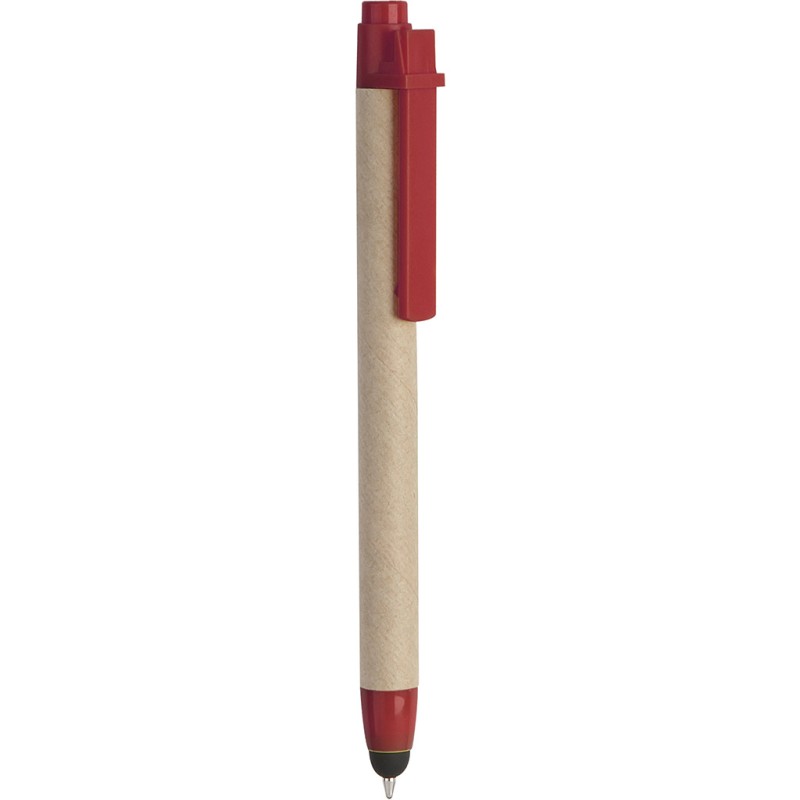 Penna a sfera con touch screen in plastica e cartone riciclato rossa personalizzata B11142R