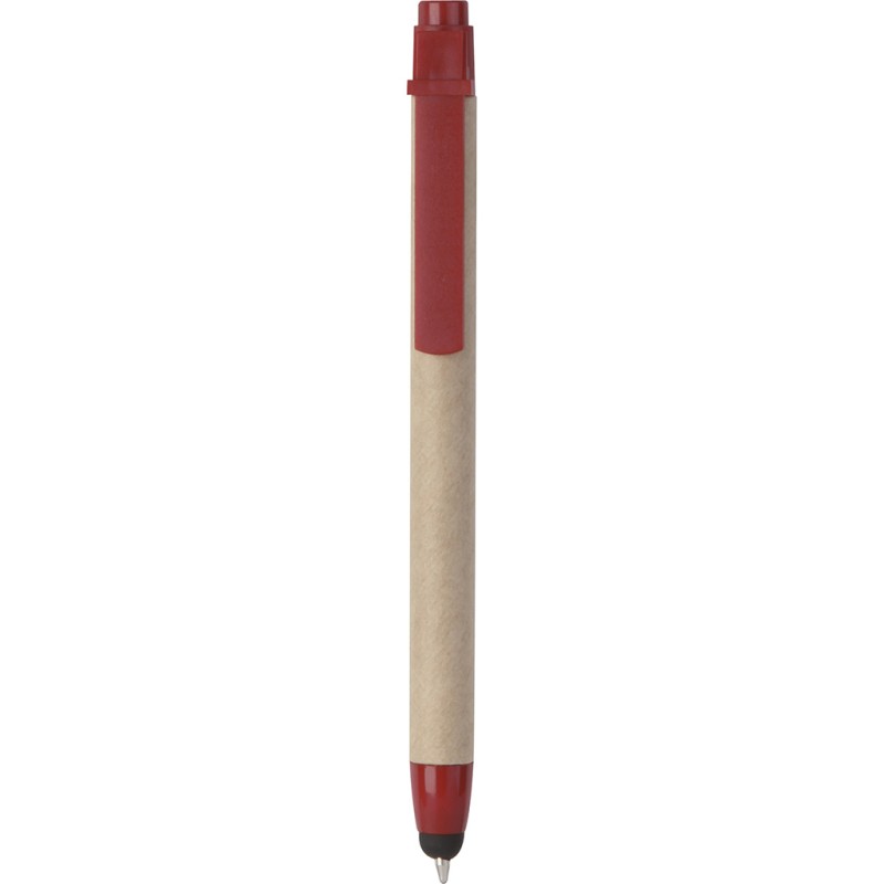 Penna a sfera con touch screen in plastica e cartone riciclato rossa personalizzata B11142R