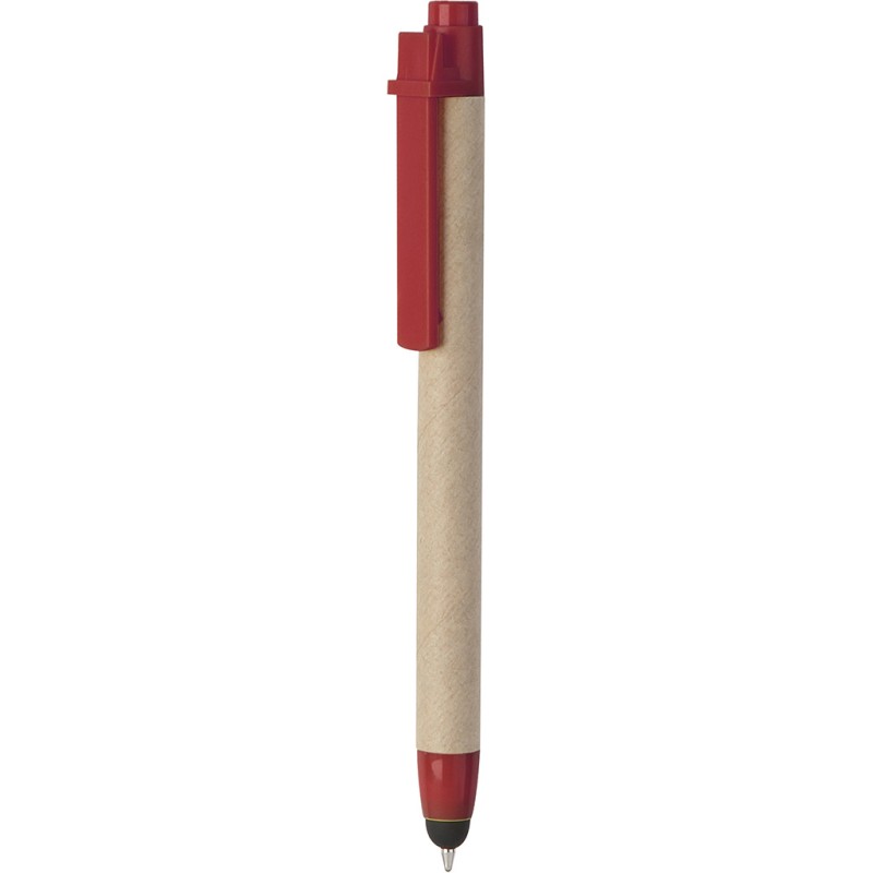 Penna a sfera con touch screen in plastica e cartone riciclato rossa personalizzata B11142R