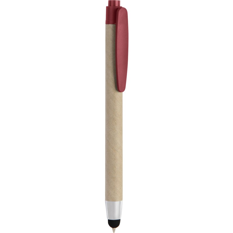 Penna a sfera con touch screen in plastica e cartone riciclato rossa personalizzata B11143R