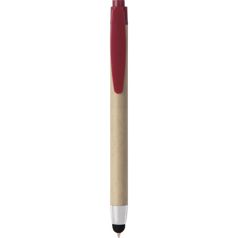 Penna a sfera con touch screen in plastica e cartone riciclato rossa personalizzata B11143R