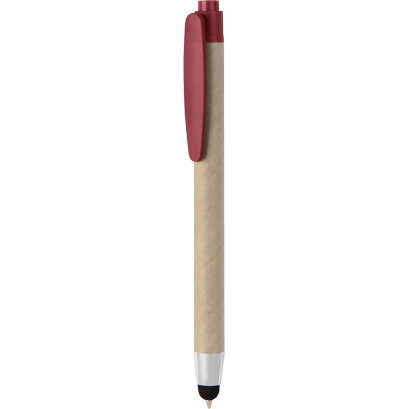 Penna a sfera con touch screen in plastica e cartone riciclato rossa personalizzata B11143R