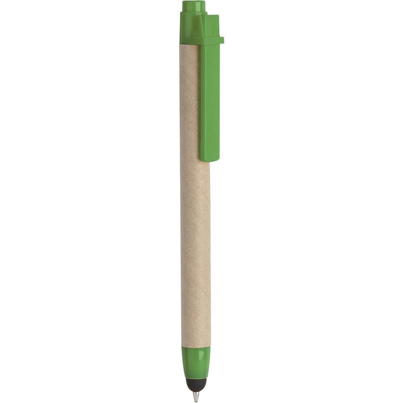 Penna a sfera con touch screen in plastica e cartone riciclato verde personalizzata B11142V