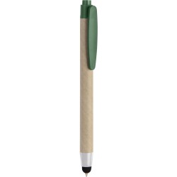 Penna a sfera con touch screen in plastica e cartone riciclato verde personalizzata B11143V