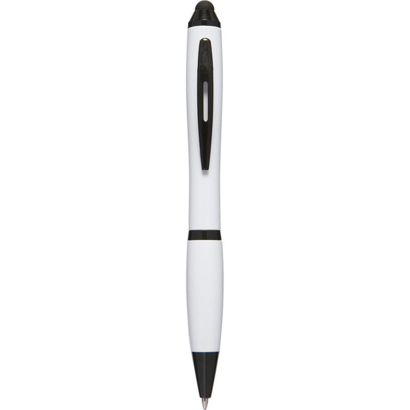 Penna a sfera con touch screen in plastica e metallo bianca personalizzata B11170B