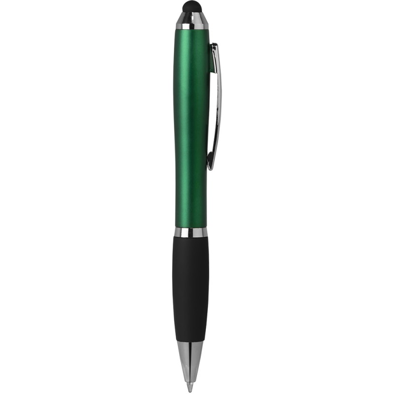 Penna a sfera con touch screen in plastica e metallo verde personalizzata B11193V