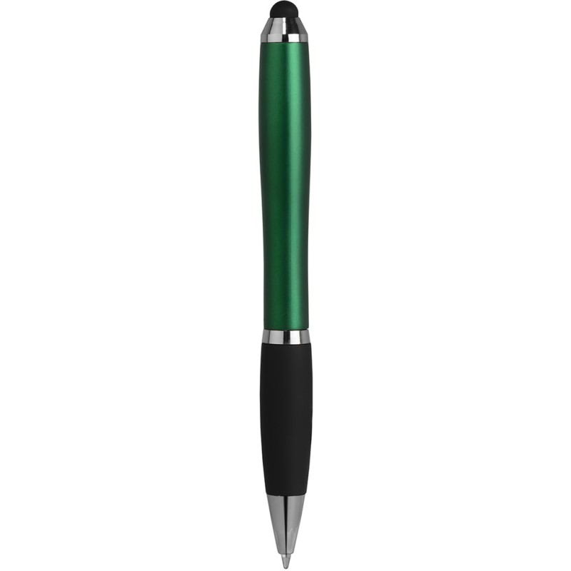 Penna a sfera con touch screen in plastica e metallo verde personalizzata B11193V