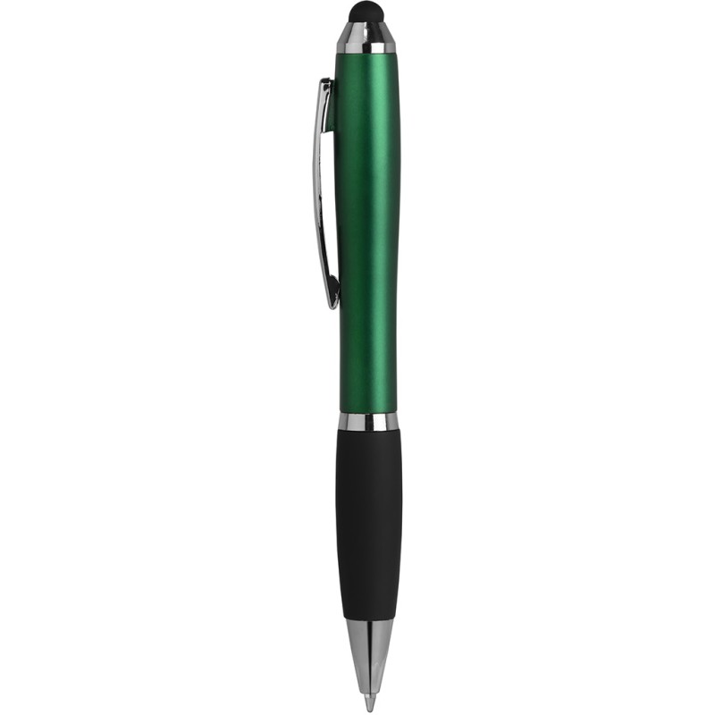 Penna a sfera con touch screen in plastica e metallo verde personalizzata B11193V
