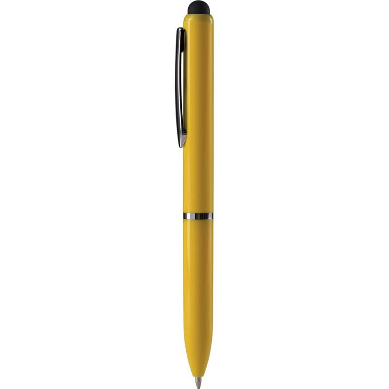 Penna a sfera con touch screen in plastica gialla personalizzata B11230G