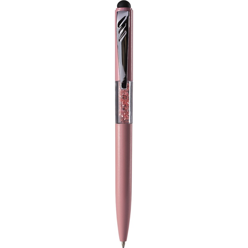 Penna a sfera con touch screen in plastica rosa personalizzata B11234RS