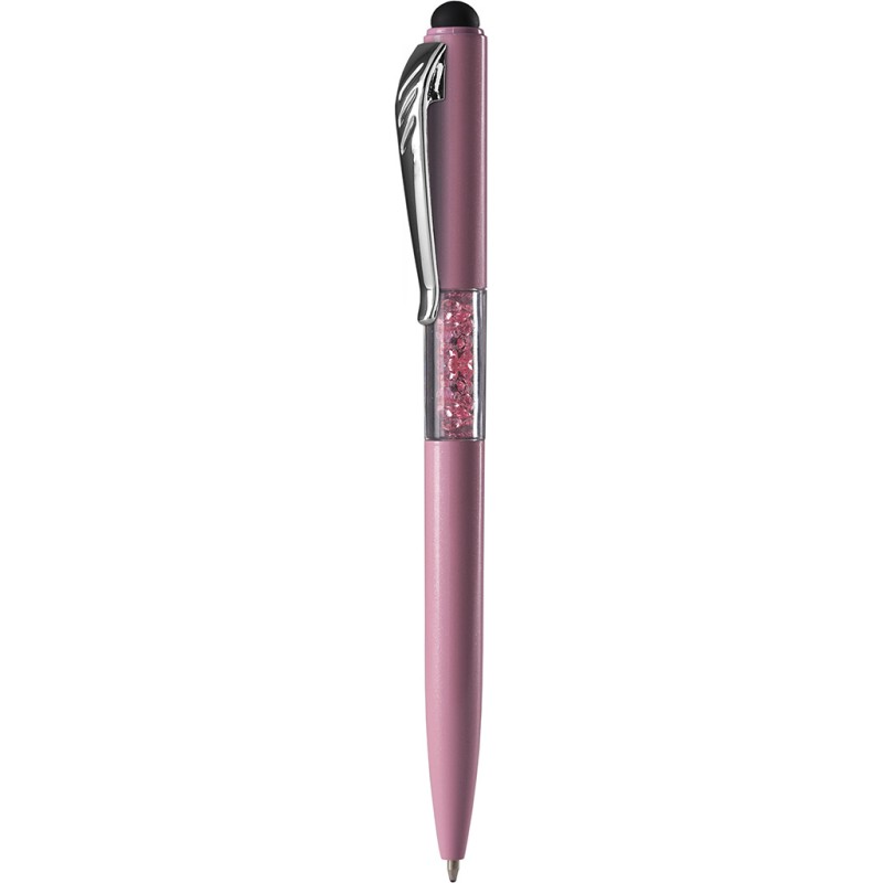 Penna a sfera con touch screen in plastica rosa personalizzata B11234RS