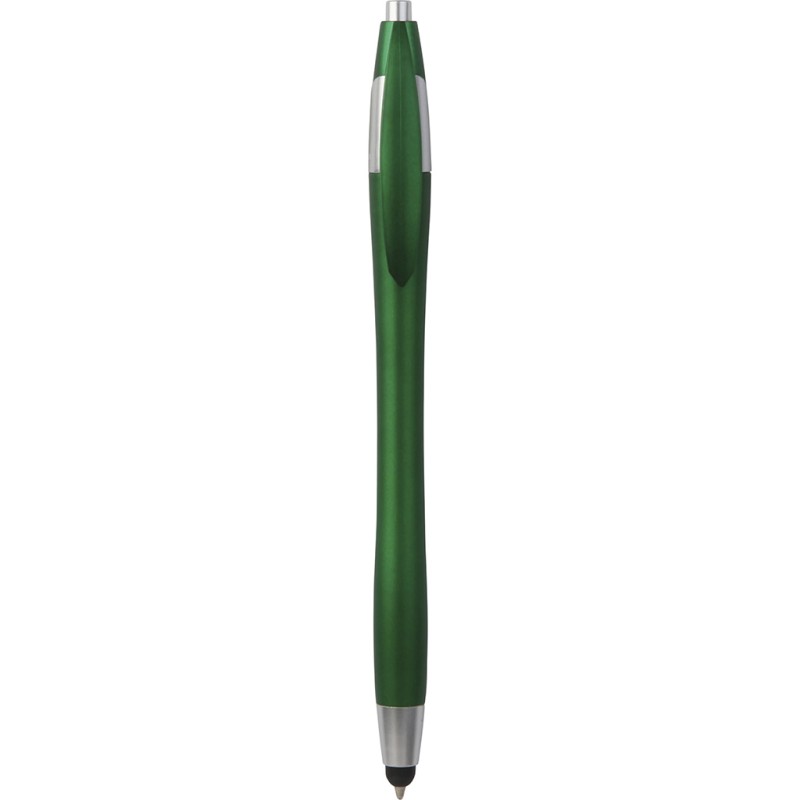 Penna a sfera con touch screen in plastica verde personalizzata B11197V