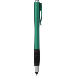 Penna a sfera con touch screen in plastica verde personalizzata B11204V