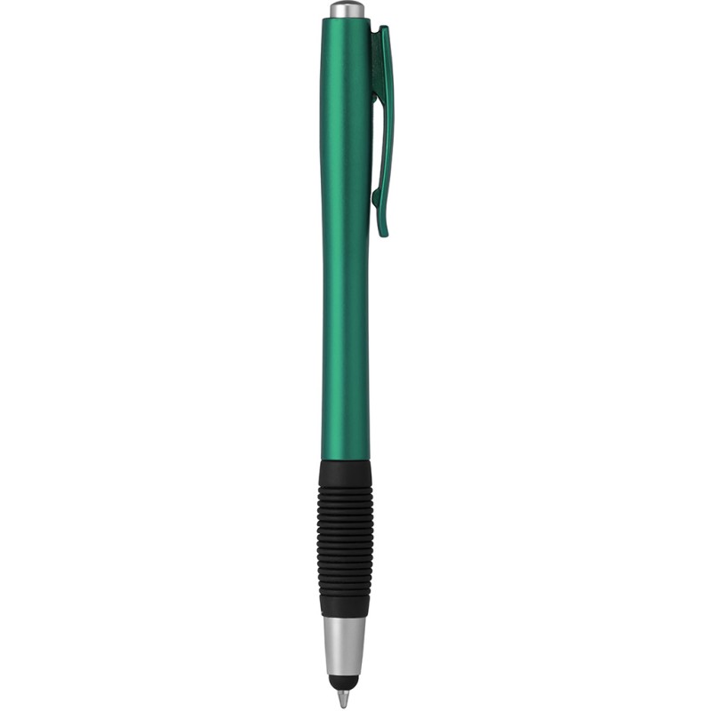 Penna a sfera con touch screen in plastica verde personalizzata B11204V