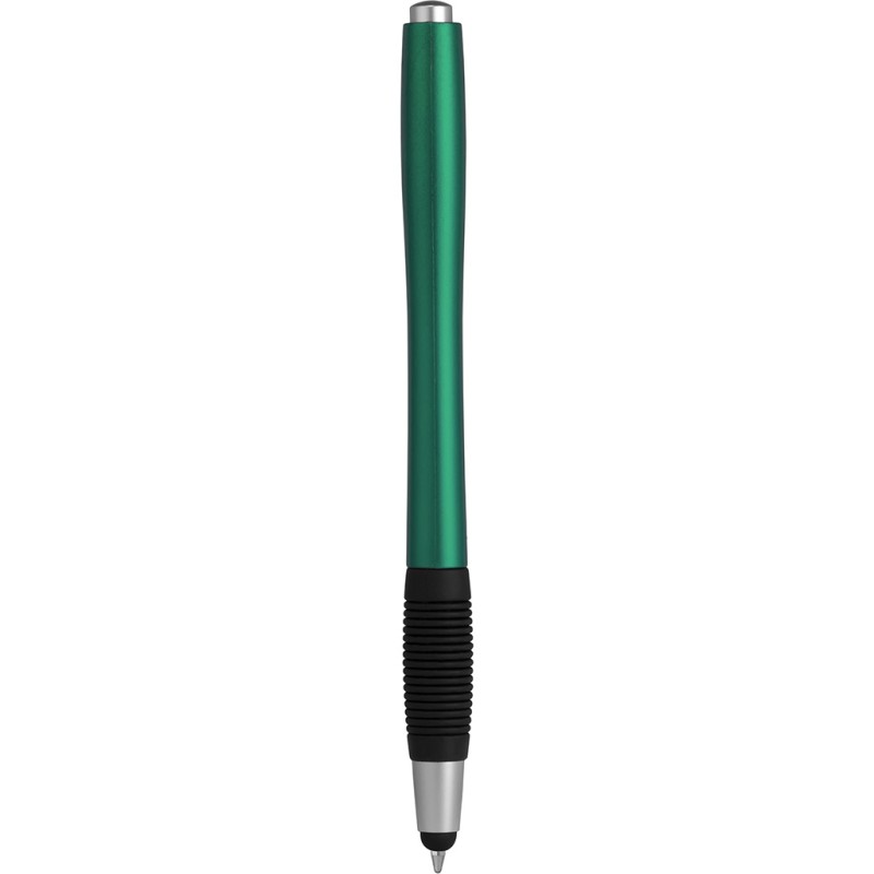 Penna a sfera con touch screen in plastica verde personalizzata B11204V