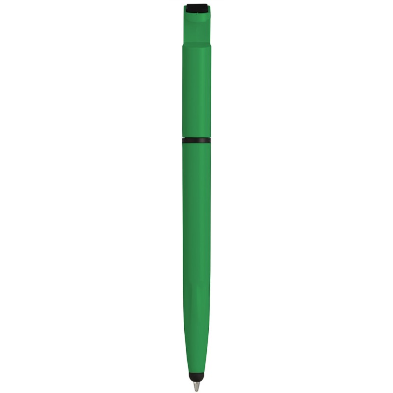 Penna a sfera con touch screen in plastica verde personalizzata B11207V