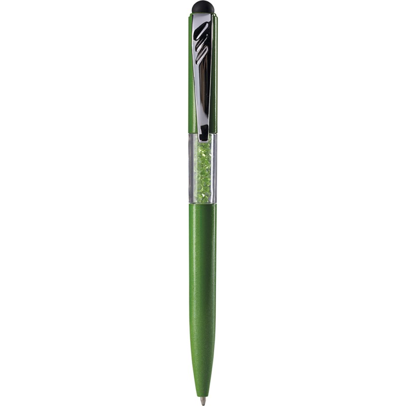 Penna a sfera con touch screen in plastica verde personalizzata B11234V