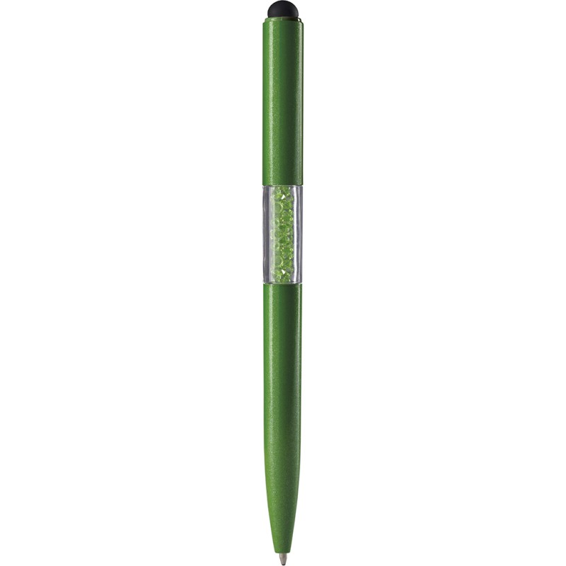 Penna a sfera con touch screen in plastica verde personalizzata B11234V