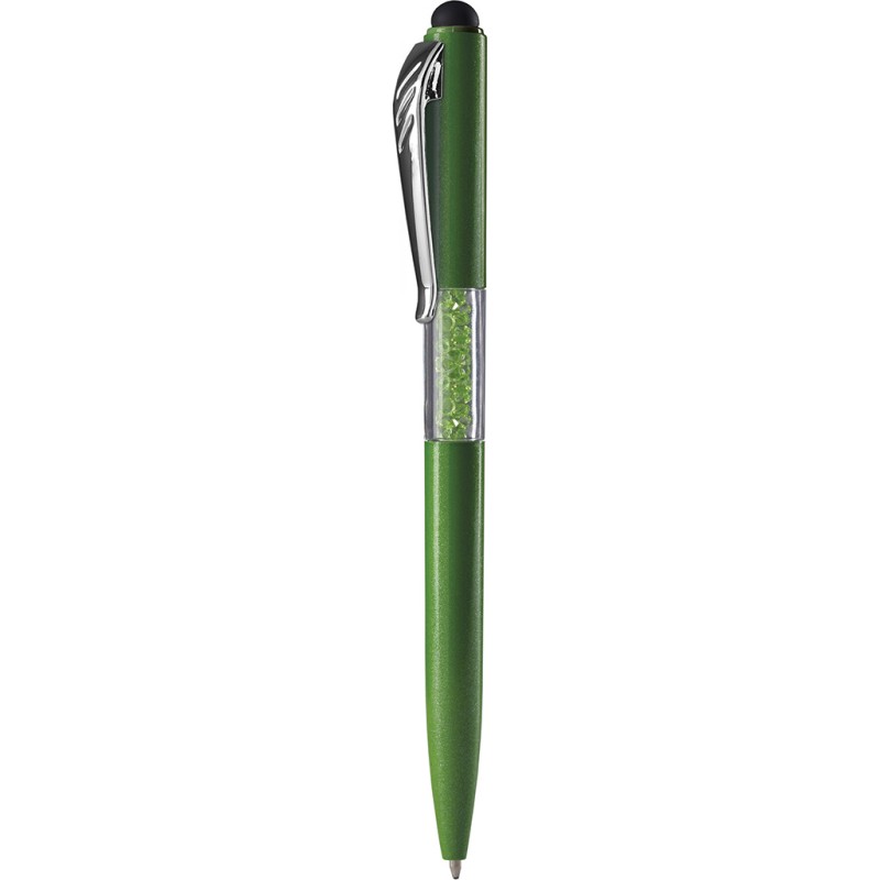 Penna a sfera con touch screen in plastica verde personalizzata B11234V