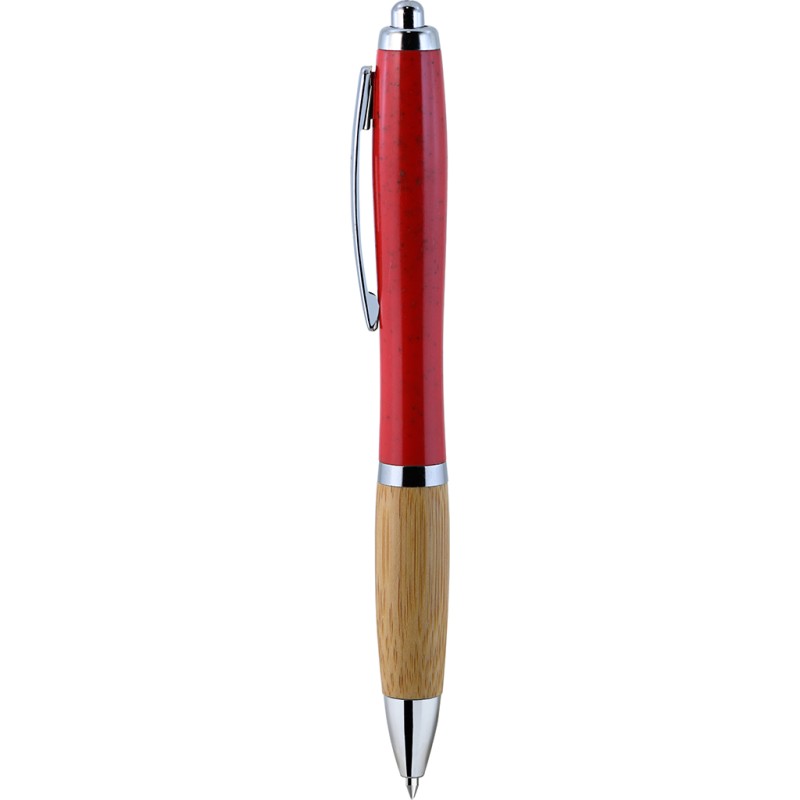 Penna a sfera in paglia di grano rossa personalizzata B11268R