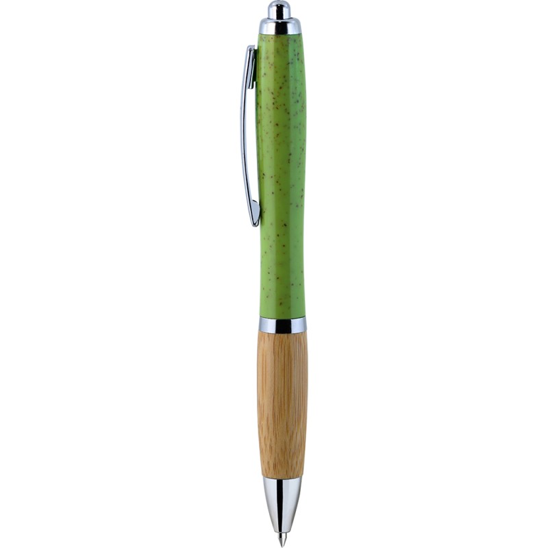 Penna a sfera in paglia di grano verde acido personalizzata B11268VA