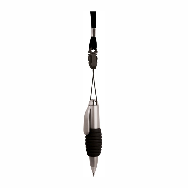 Penna a sfera  in plastica con lanyard nera personalizzata B11066N
