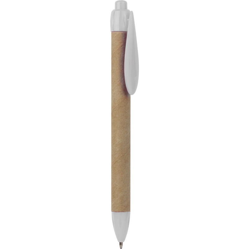 Penna a sfera in plastica e cartone riciclato bianca personalizzata B11070B