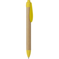 Penna a sfera in plastica e cartone riciclato gialla personalizzata B11070G