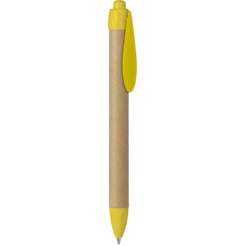 Penna a sfera in plastica e cartone riciclato gialla personalizzata B11070G
