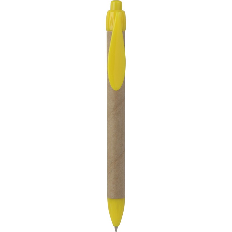 Penna a sfera in plastica e cartone riciclato gialla personalizzata B11070G