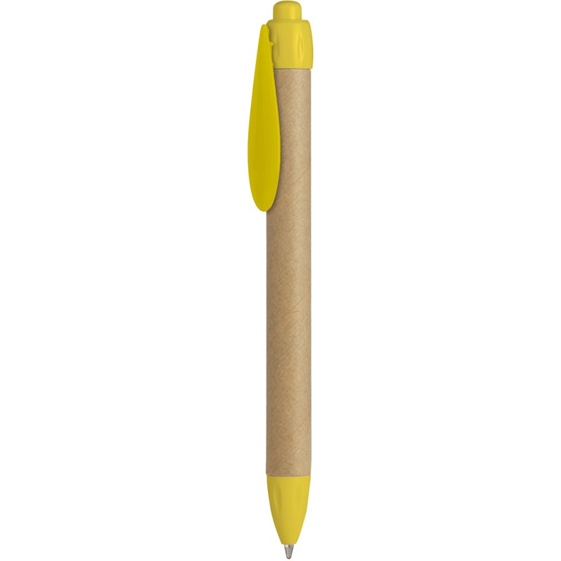 Penna a sfera in plastica e cartone riciclato gialla personalizzata B11070G