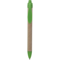 Penna a sfera in plastica e cartone riciclato verde acido personalizzata B11070VA