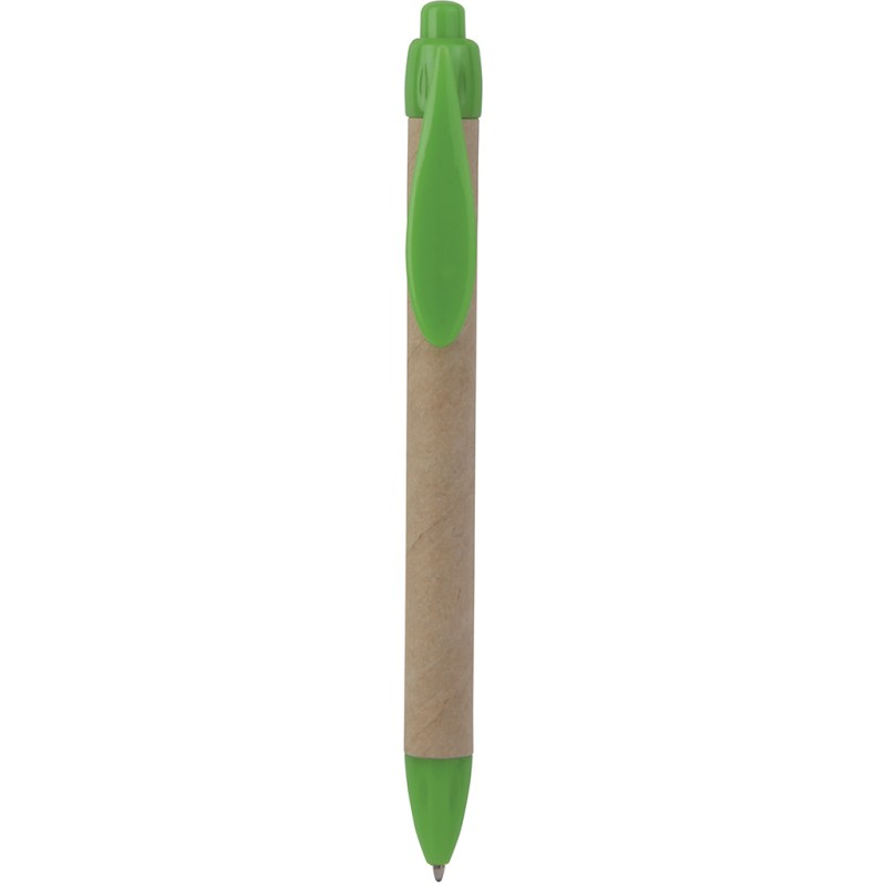 Penna a sfera in plastica e cartone riciclato verde acido personalizzata B11070VA