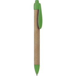 Penna a sfera in plastica e cartone riciclato verde acido personalizzata B11070VA