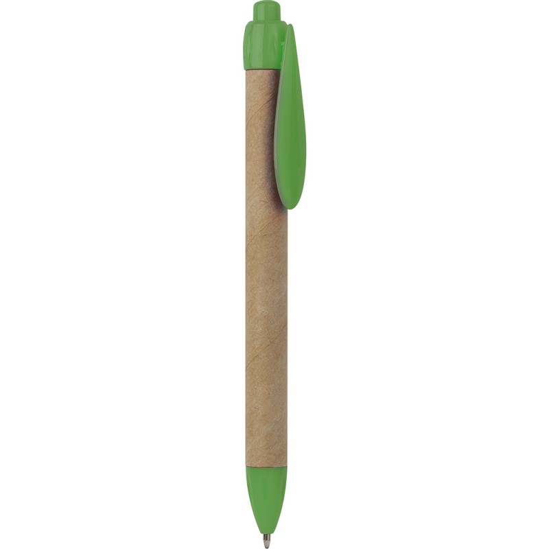 Penna a sfera in plastica e cartone riciclato verde acido personalizzata B11070VA