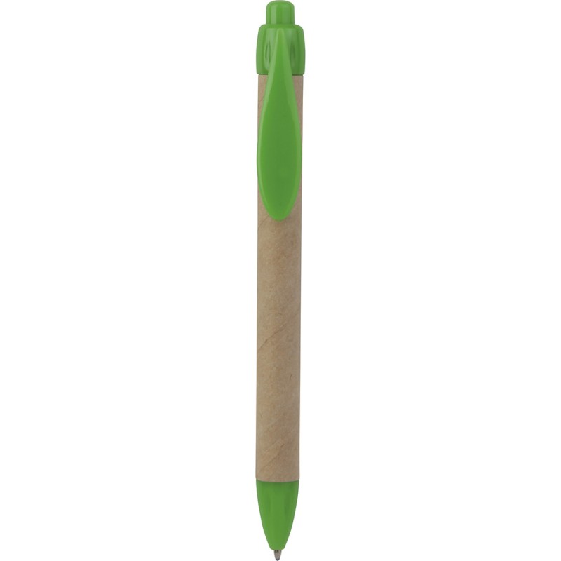 Penna a sfera in plastica e cartone riciclato verde acido personalizzata B11070VA