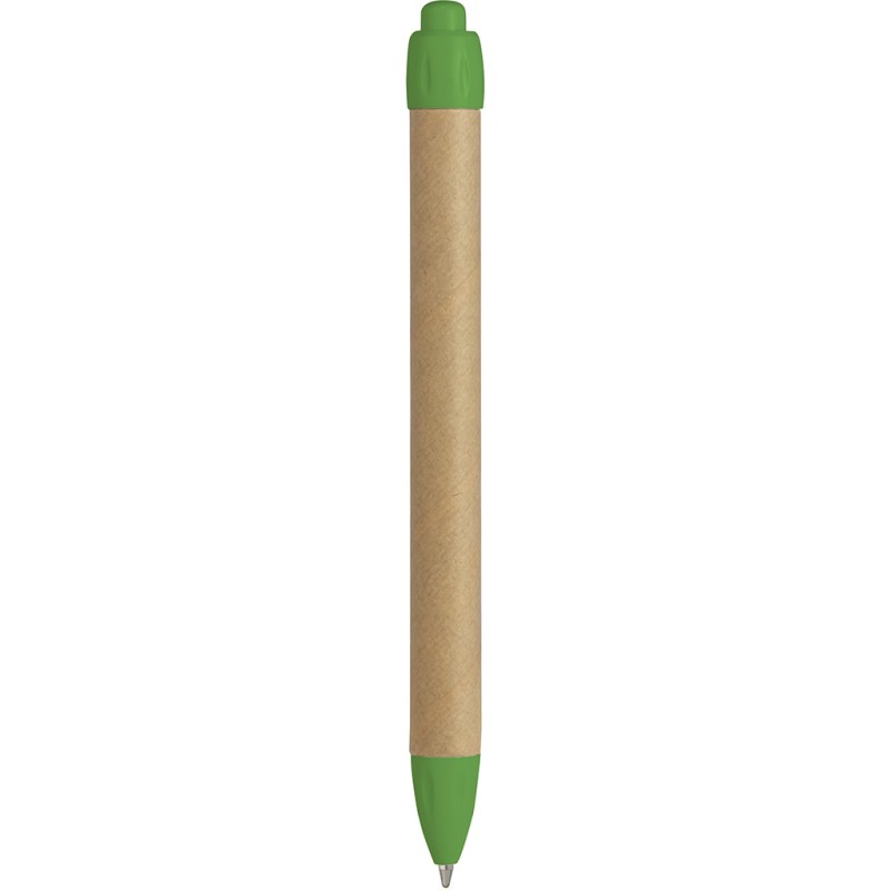 Penna a sfera in plastica e cartone riciclato verde acido personalizzata B11070VA