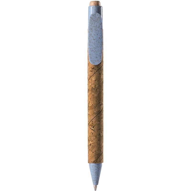 Penna a sfera in sughero e paglia di grano blu sky personalizzata B11126SK