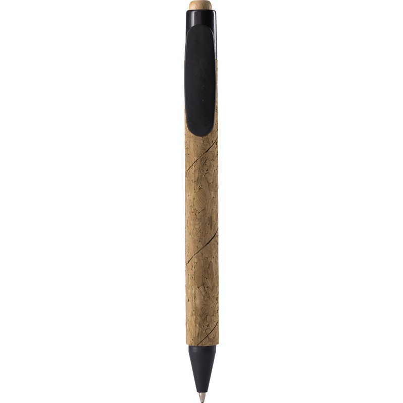 Penna a sfera in sughero e paglia di grano nera personalizzata B11126N