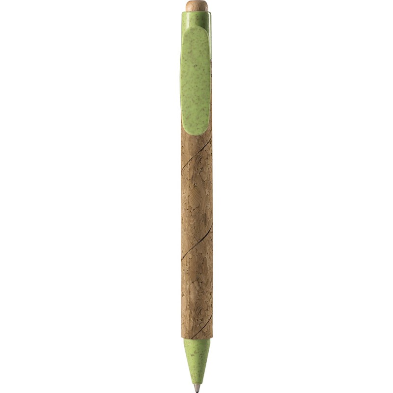 Penna a sfera in sughero e paglia di grano verde acido personalizzata B11126VA