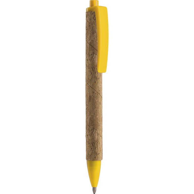 Penna a sfera in sughero e plastica gialla personalizzata B11127G
