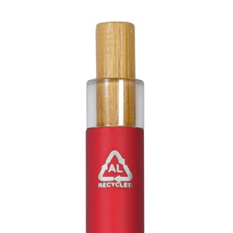 Penna a sfera soft touch in alluminio riciclato metallo bambù rossa personalizzata B11290R